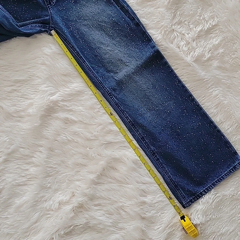 Justice Sparkle Rhinestone Wide Leg Dark Wash Girls Jeans Size 12 Slim